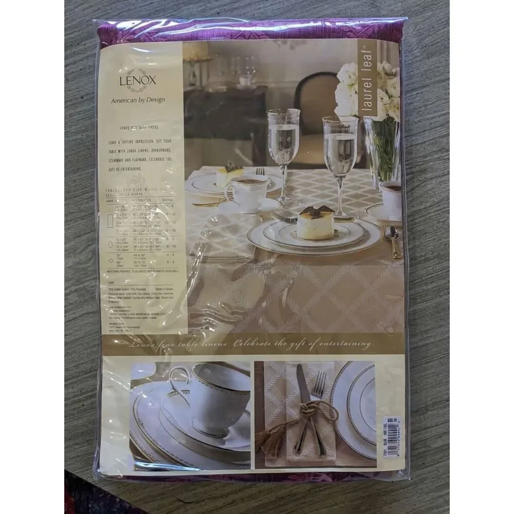 Lenox Laurel Leaf Red Cotton Blend Rectangular Tablecloth 70x86
